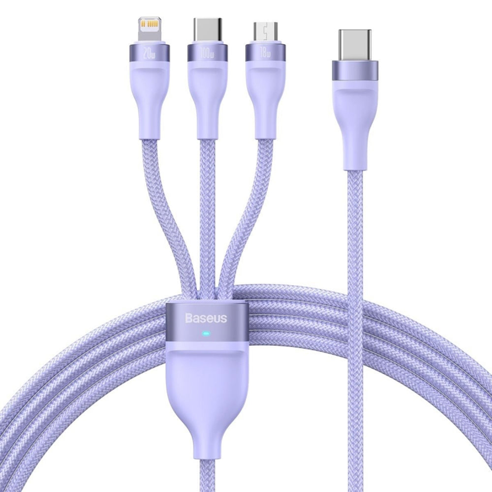 Cable de Carga USB-C - Lightning / microUSB / USB-C Baseus Flash Series II 3in1, 100W, 1.5m, Morado CASS030205