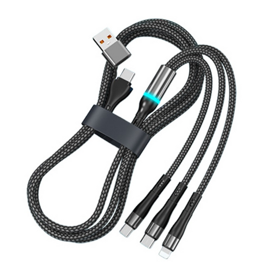 Cable de carga USB-C / USB-A - Lightning / microUSB / USB-C OEM B6, 100W, 1.2m, Negro