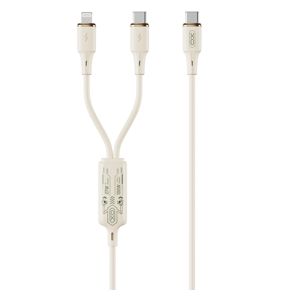 Cable de carga USB-C - Lightning / USB-C XO Design NB-Q262 2en1, 100W, 1,2m, Beige