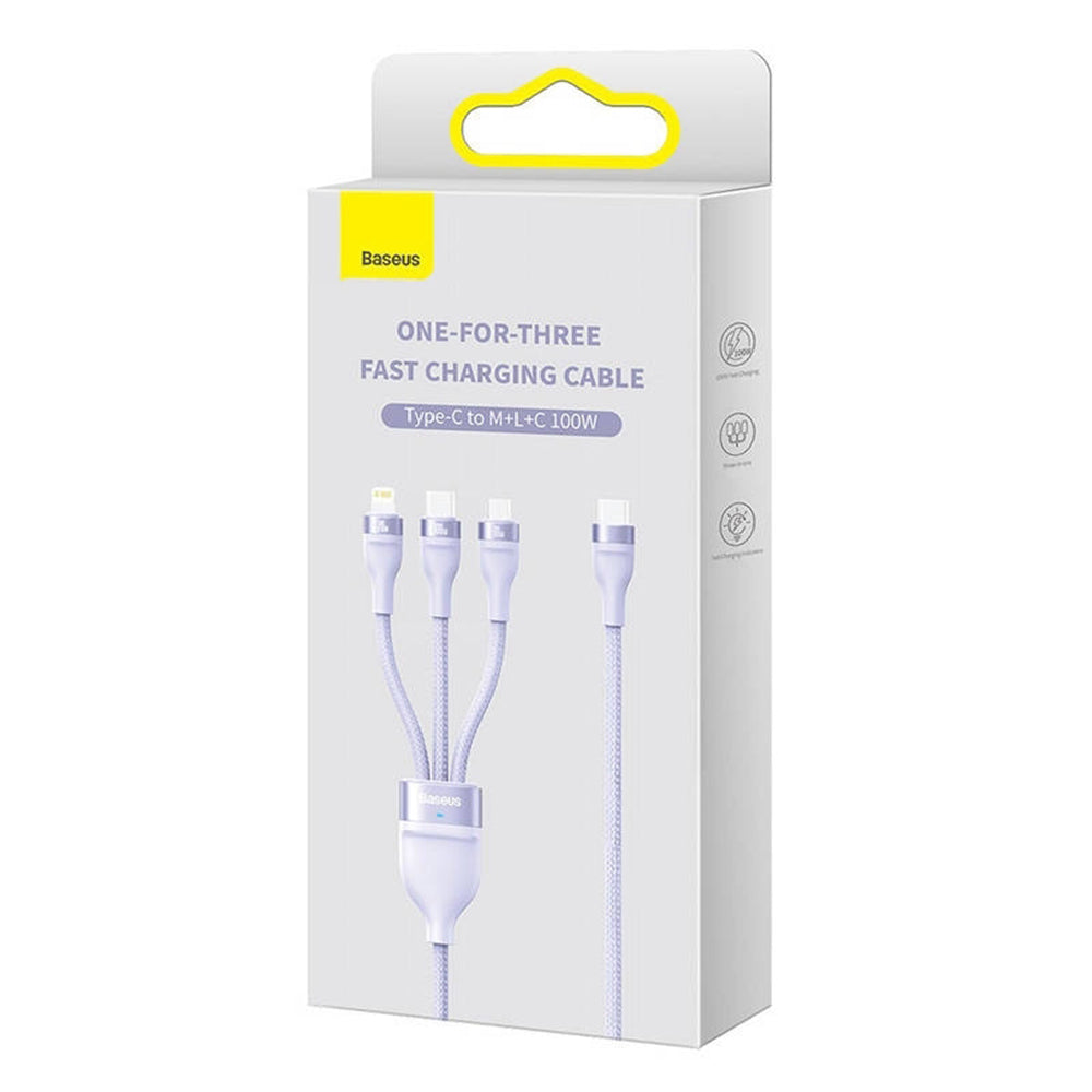 Cable de Carga USB-C - Lightning / microUSB / USB-C Baseus Flash Series II 3in1, 100W, 1.5m, Morado CASS030205