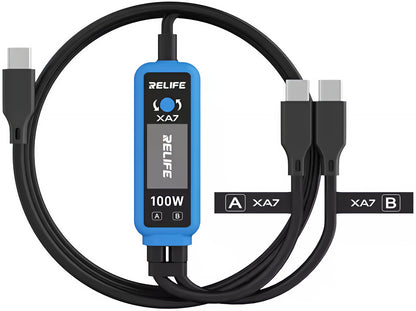 Cable de carga USB-C - 2 x USB-C Relife XA7 Display, 100W, 1.33m, Negro
