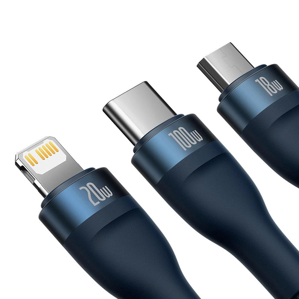 Cable de Carga USB-C - Lightning / microUSB / USB-C Baseus Flash Series II 3in1, 100W, 1.5m, Azul P10382702121-01