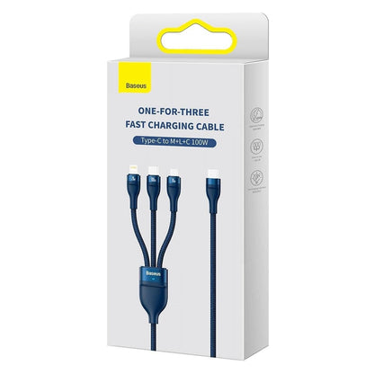 Cable de Carga USB-C - Lightning / microUSB / USB-C Baseus Flash Series II 3in1, 100W, 1.5m, Azul P10382702121-01