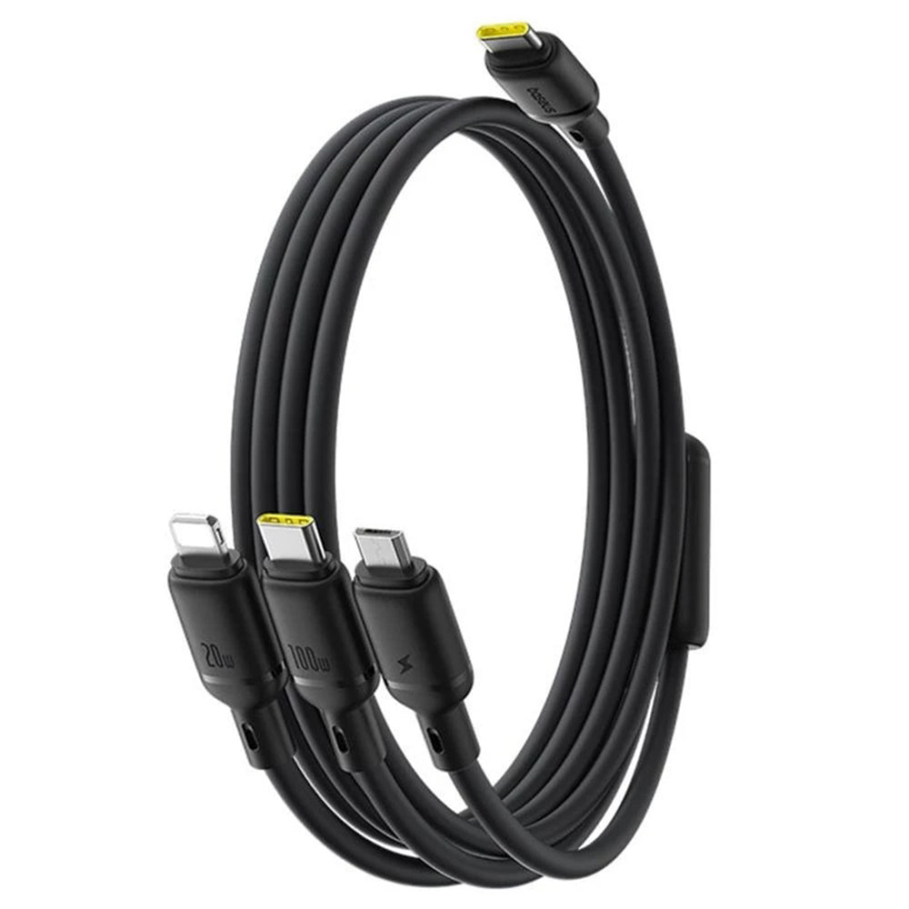 Cable de Carga USB-C - Lightning / microUSB / USB-C Baseus Silky 3in1, 100W, 1.5m, Negro P10376303121-01