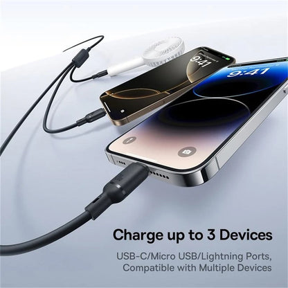Cable de Carga USB-C - Lightning / microUSB / USB-C Baseus Silky 3in1, 100W, 1.5m, Negro P10376303121-01