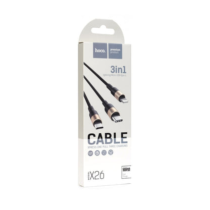 Cable de carga USB-A - Lightning / microUSB / USB-C HOCO X26 Xpress 3en1, 18W, 1m, Dorado