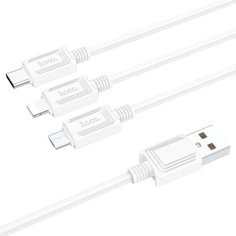 Cable de carga USB-A - Lightning / microUSB / USB-C HOCO X74 3en1, 18W, 1m, Blanco