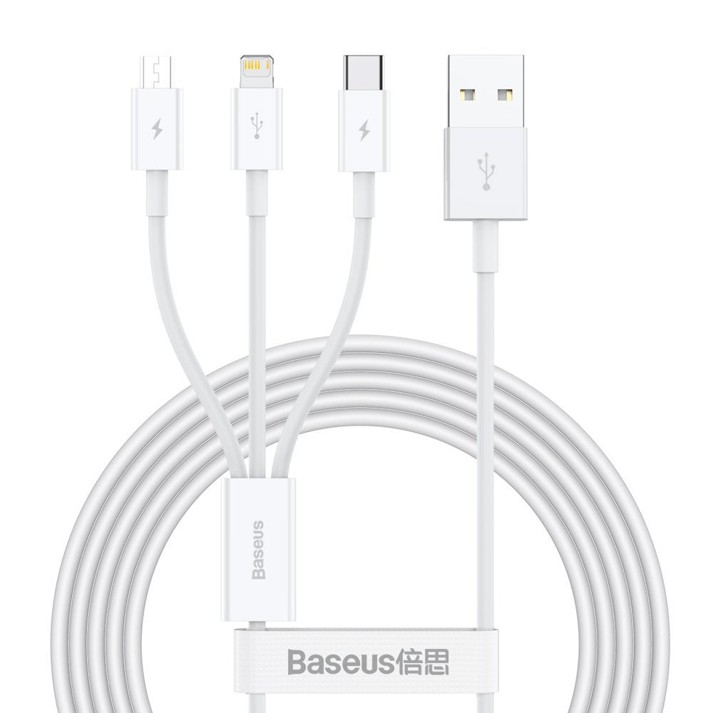 Cable de carga USB-A - Lightning / microUSB / USB-C Baseus Superior 3in1 Series, 20W, 1.2m, Blanco CAMLTYS-02 