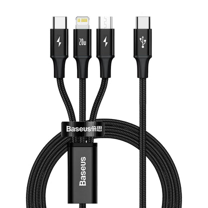 USB-C - Lightning / microUSB / USB-C Baseus Rapid 3in1, 20W, 1.5m, Negro CAMLT-SC01 