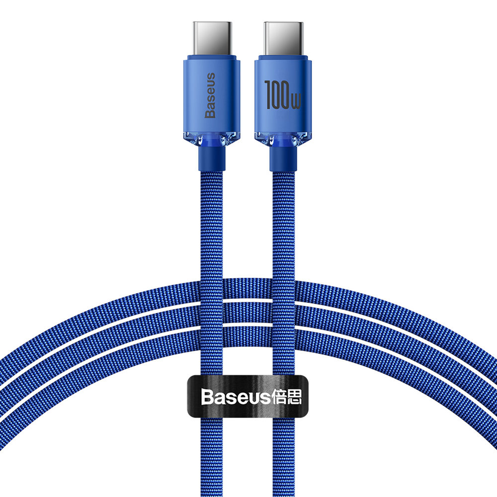 Cable de carga y datos USB-C - USB-C Serie Crystal Shine de Baseus, 100 W, 1,2 m, azul CAJY000603