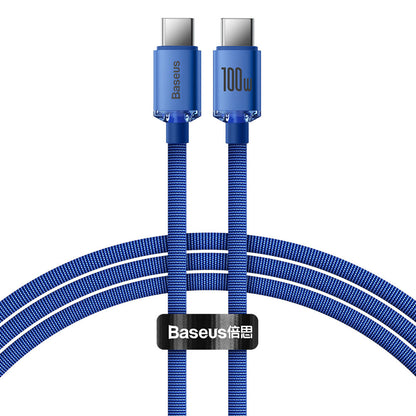 Cable de carga y datos USB-C - USB-C Serie Crystal Shine de Baseus, 100 W, 1,2 m, azul CAJY000603