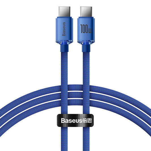 Cable de carga y datos USB-C - USB-C Serie Crystal Shine de Baseus, 100 W, 1,2 m, azul CAJY000603