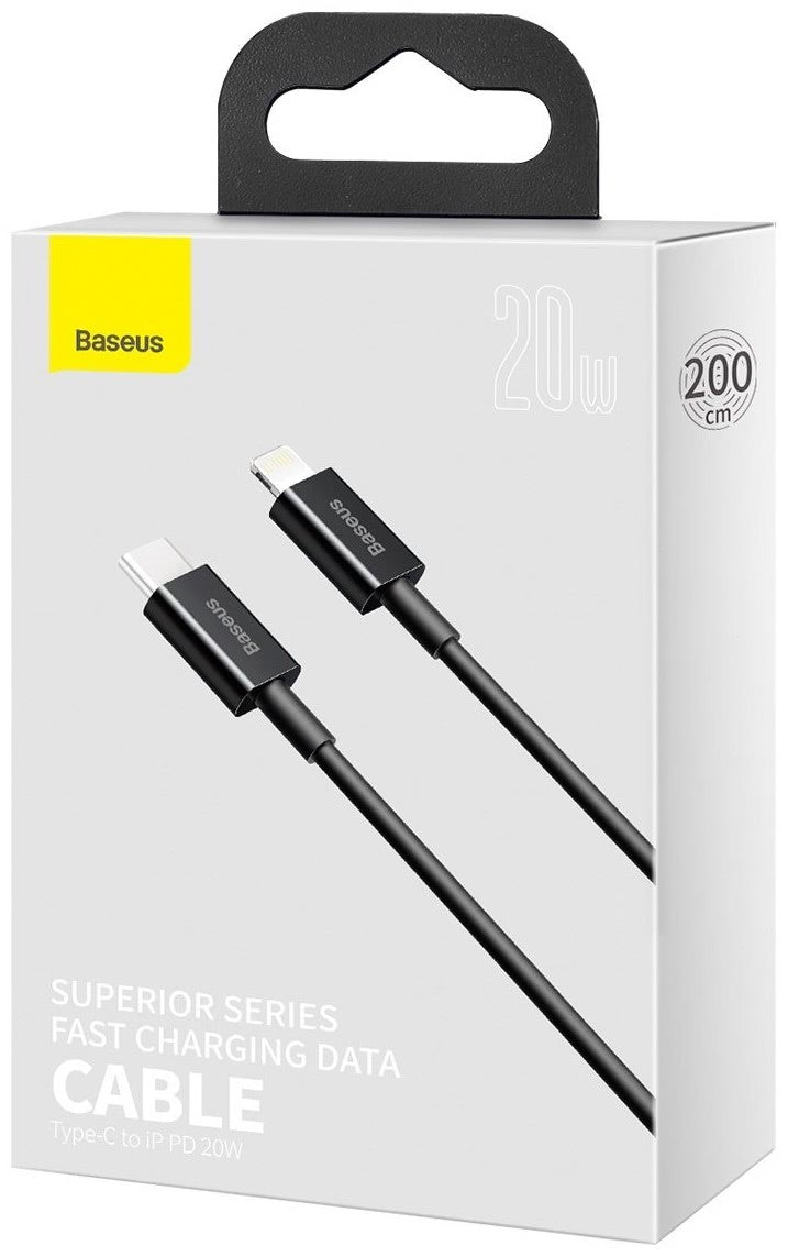 Cable de datos y carga USB-C - Lightning Baseus Superior Series, 20W, 2m, Negro CATLYS-C01