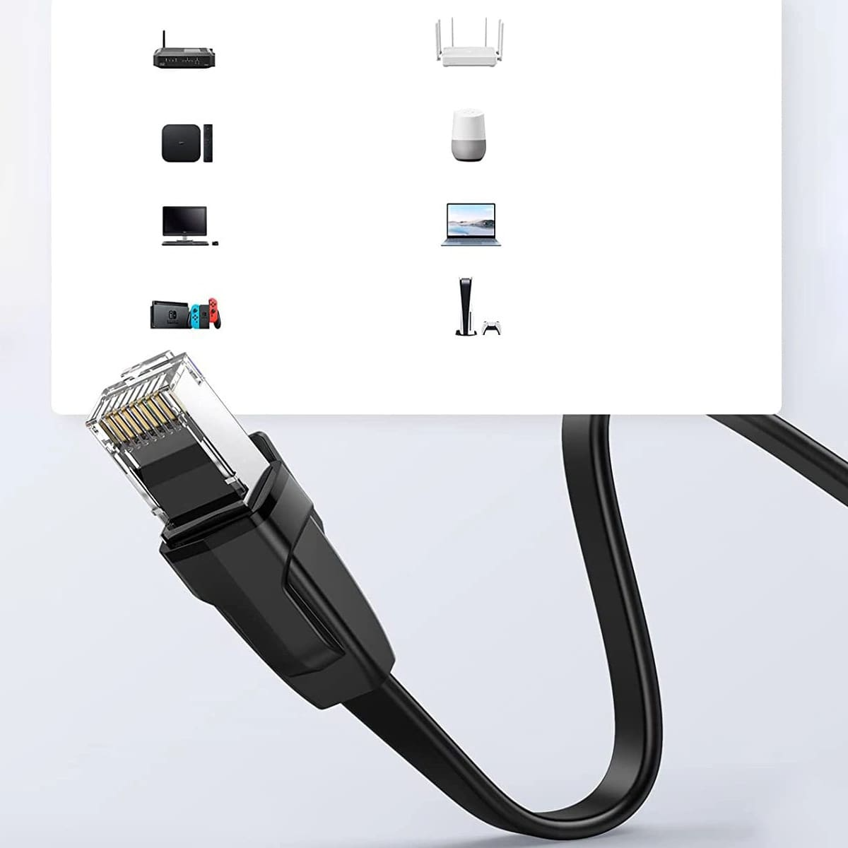 Cable de Red UGREEN NW102 Flat, UTP, Cat6, 0.5m, Negro
