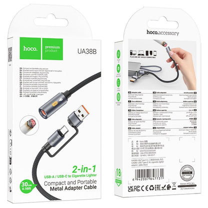 Encendedor Eléctrico HOCO UA38B, USB-C / USB-A, 0.3m, Negro