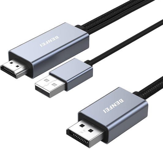 Cable de vídeo Benfei, HDMI / USB-A - DisplayPort, 4K, 1.8m, Gris