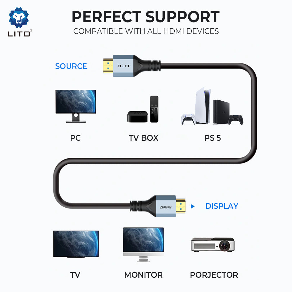Cable de Video Lito HD119, HDMI - HDMI, 8K, 1.8m, Negro