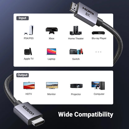 Cable de Video UGREEN HD171, HDMI - HDMI, 8K, 2m, Negro