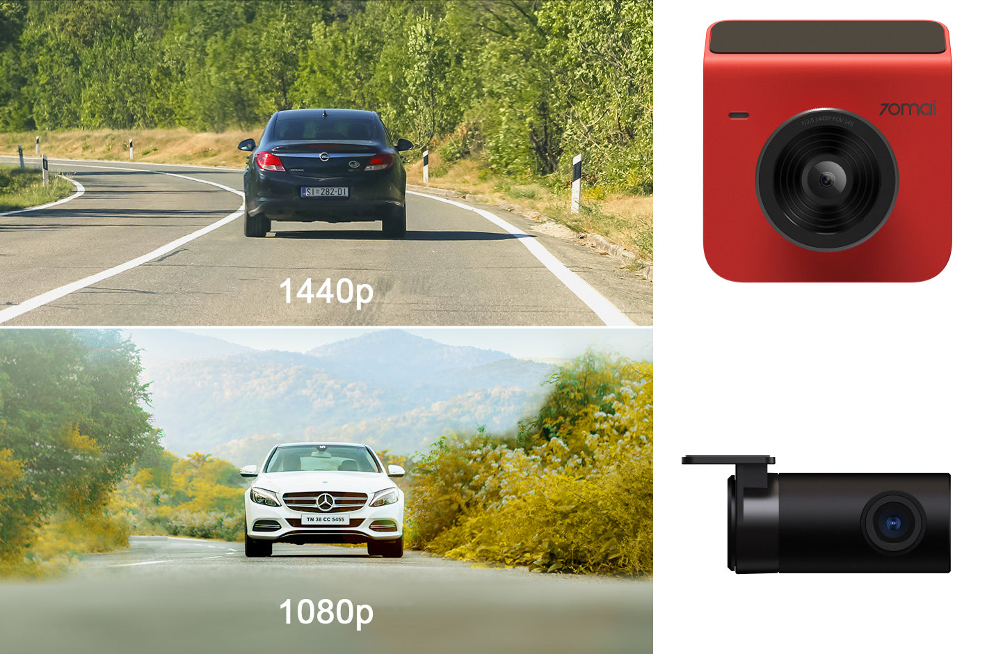 Car Front Back 70mai Dash Cam 70mai Dash Cam A400, 2K, Wi-Fi, 2inch Display, Pink