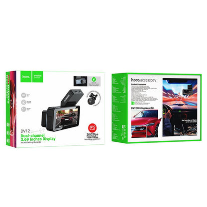 Cámara Auto Delantera Trasera HOCO DV12, 2K, Wi-Fi, GPS, Pantalla de 3.69 pulgadas