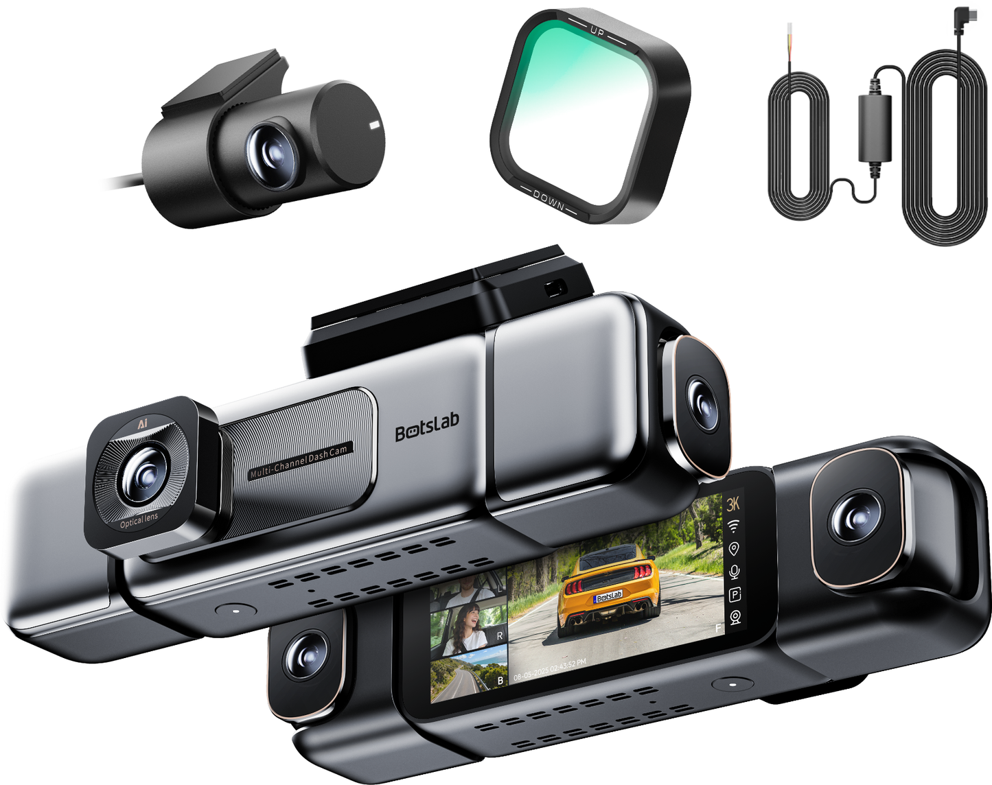 Cámara Auto Delantera y Trasera Botslab G980H 4CH, 3K, Wi-Fi, GPS, Pantalla 3.18 pulgadas