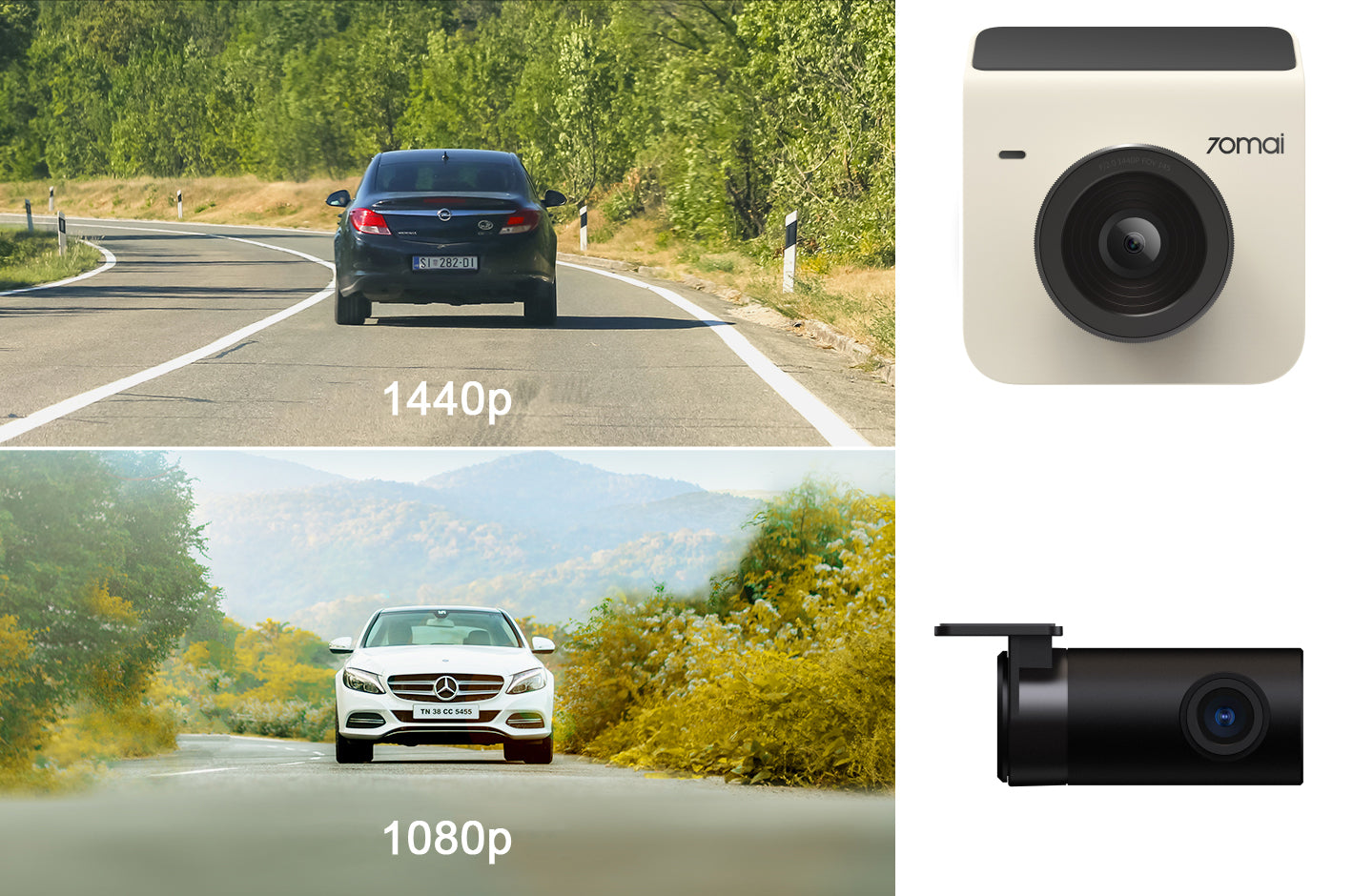 Camera Auto Fata Spate 70mai Dash Cam A400, 2K, Wi-Fi, Afisaj 2inch, Bej