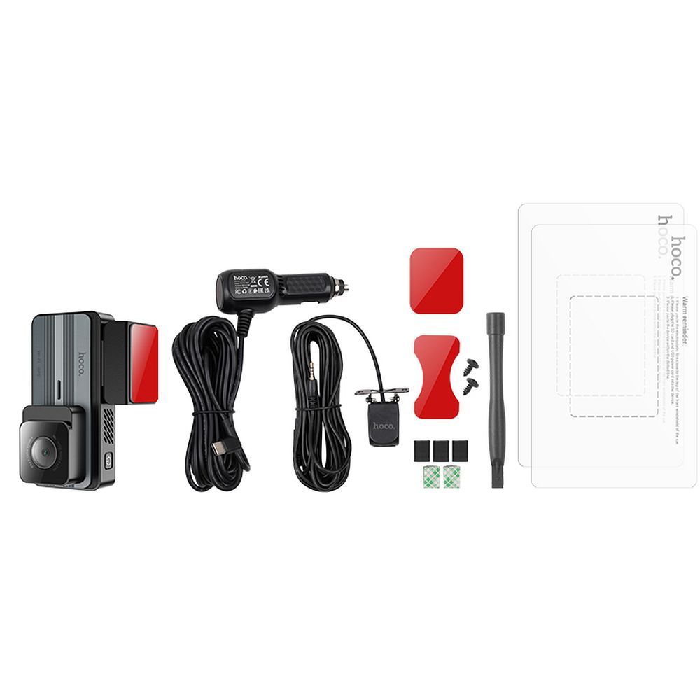 Cámara Auto Delantera Trasera HOCO DV12, 2K, Wi-Fi, GPS, Pantalla de 3.69 pulgadas