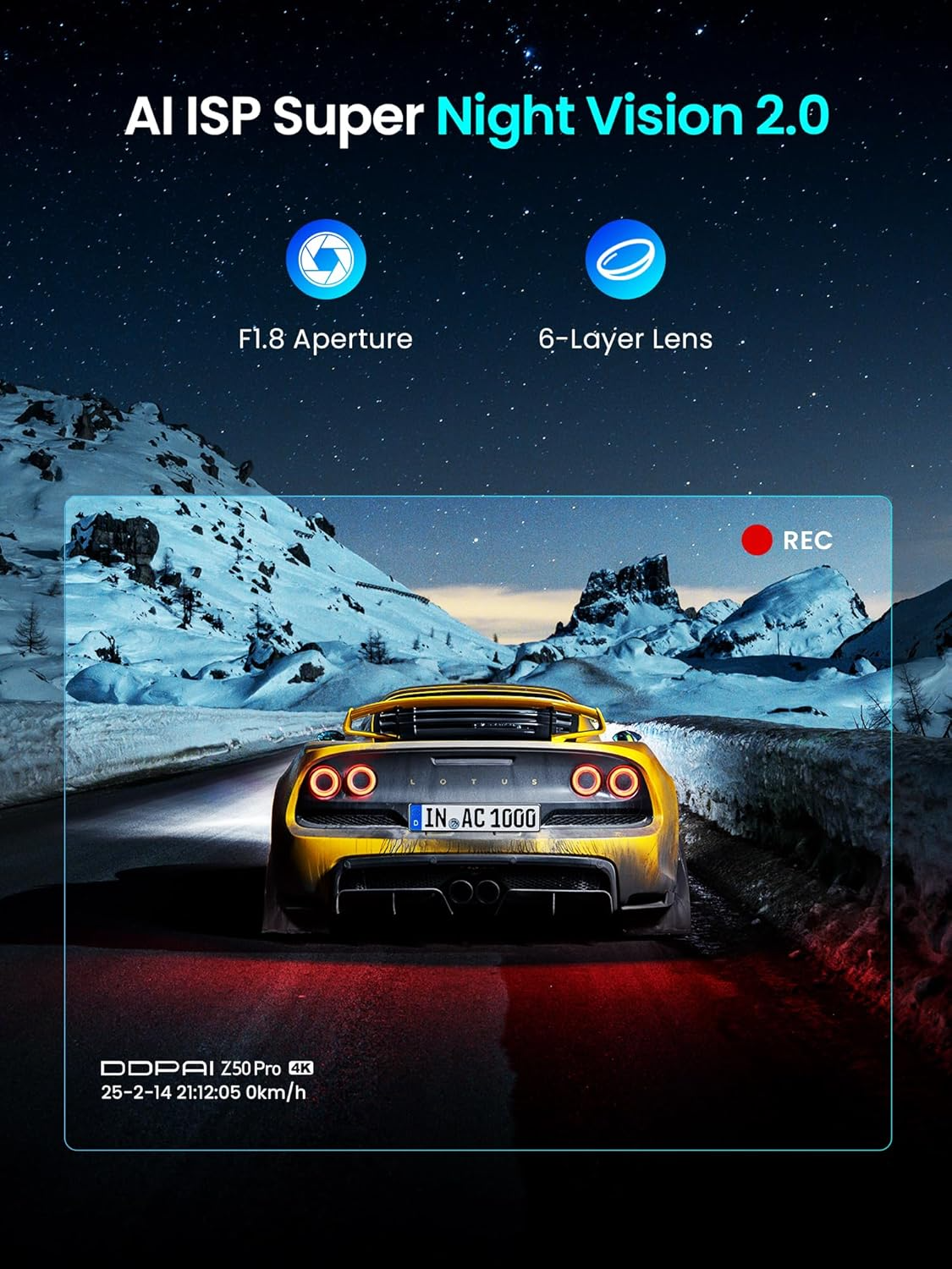 Cámara Auto Delantera Trasera DDPAI Z50 Pro Dual, 4K, Wi-Fi, GPS, Pantalla de 3 pulgadas