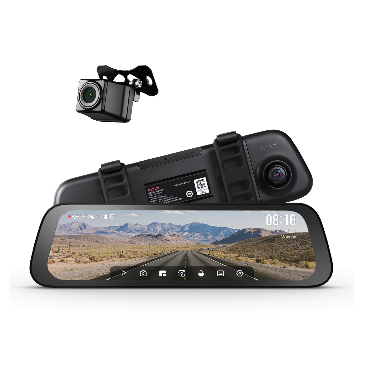 Cámara Auto Delantera y Trasera 70mai Dash Cam S500, 3K, Wi-Fi, Pantalla de 9.35 pulgadas