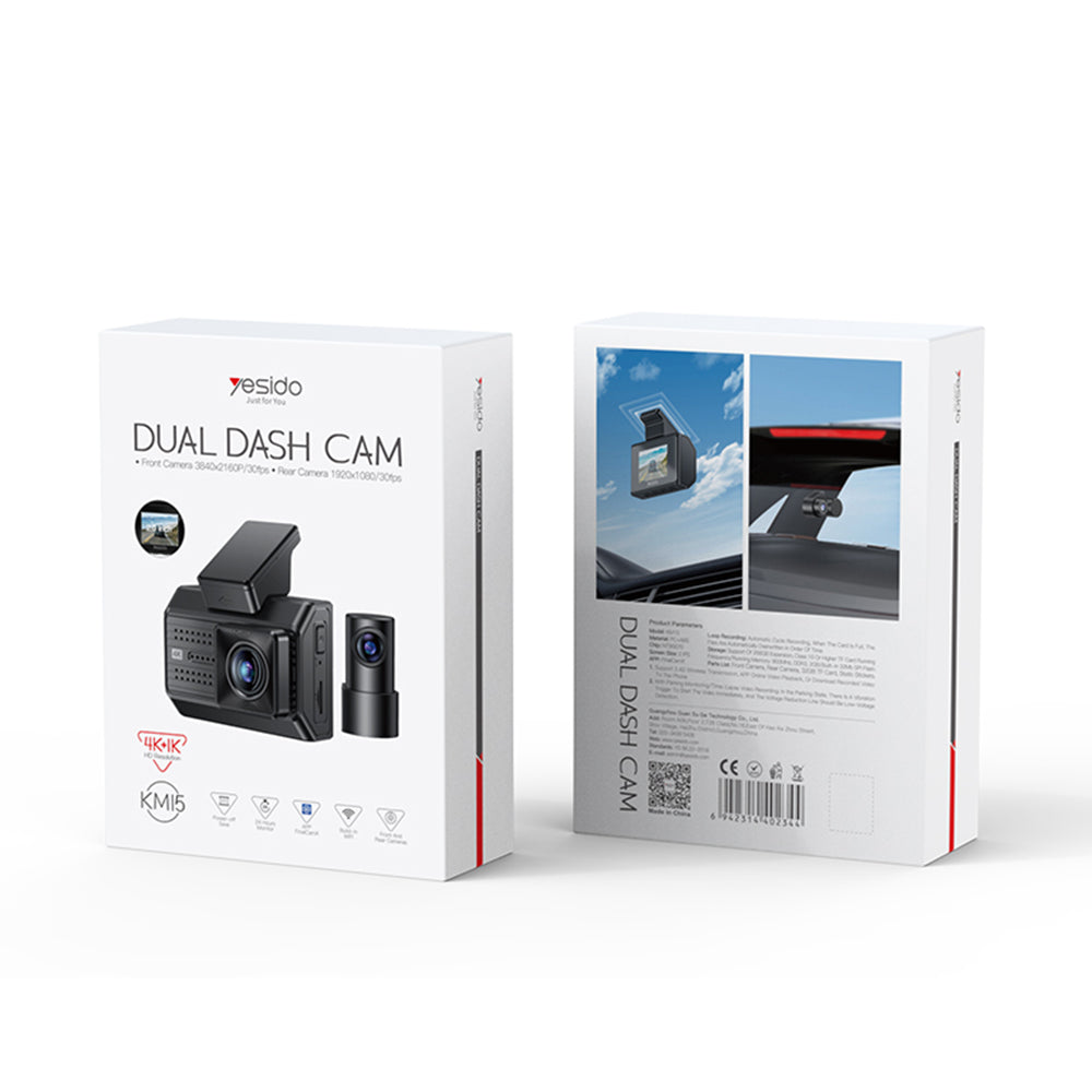 Cámara Auto Delantera Trasera Yesido KM15, 4K, Wi-Fi, Pantalla de 2 pulgadas