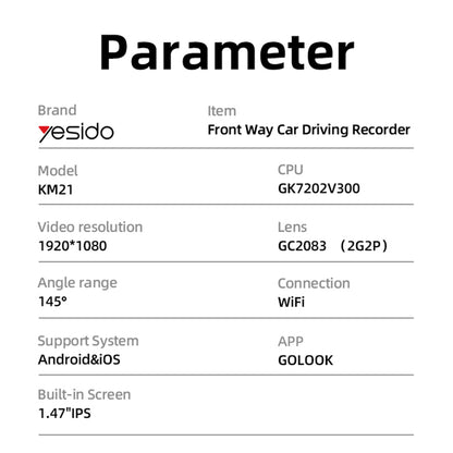 Cámara para Auto Yesido KM21, 1080P, Wi-Fi, Pantalla de 1.47 pulgadas