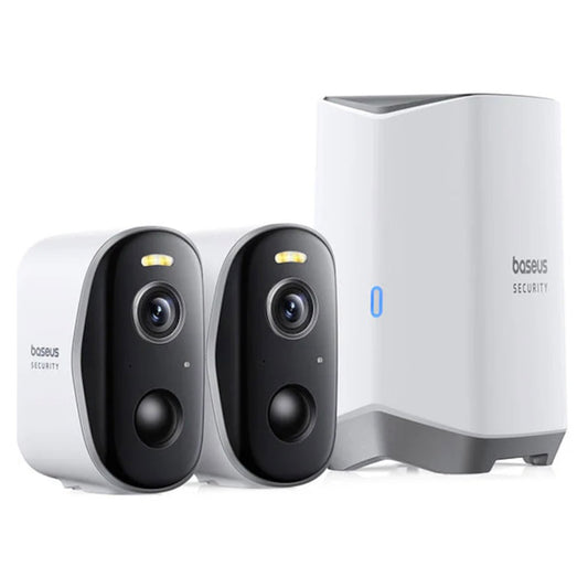 Cámara de Vigilancia Baseus N1 Plus, Wi-Fi, 2K, IP67, Exterior, Set 2 piezas, Blanca S0TW012131