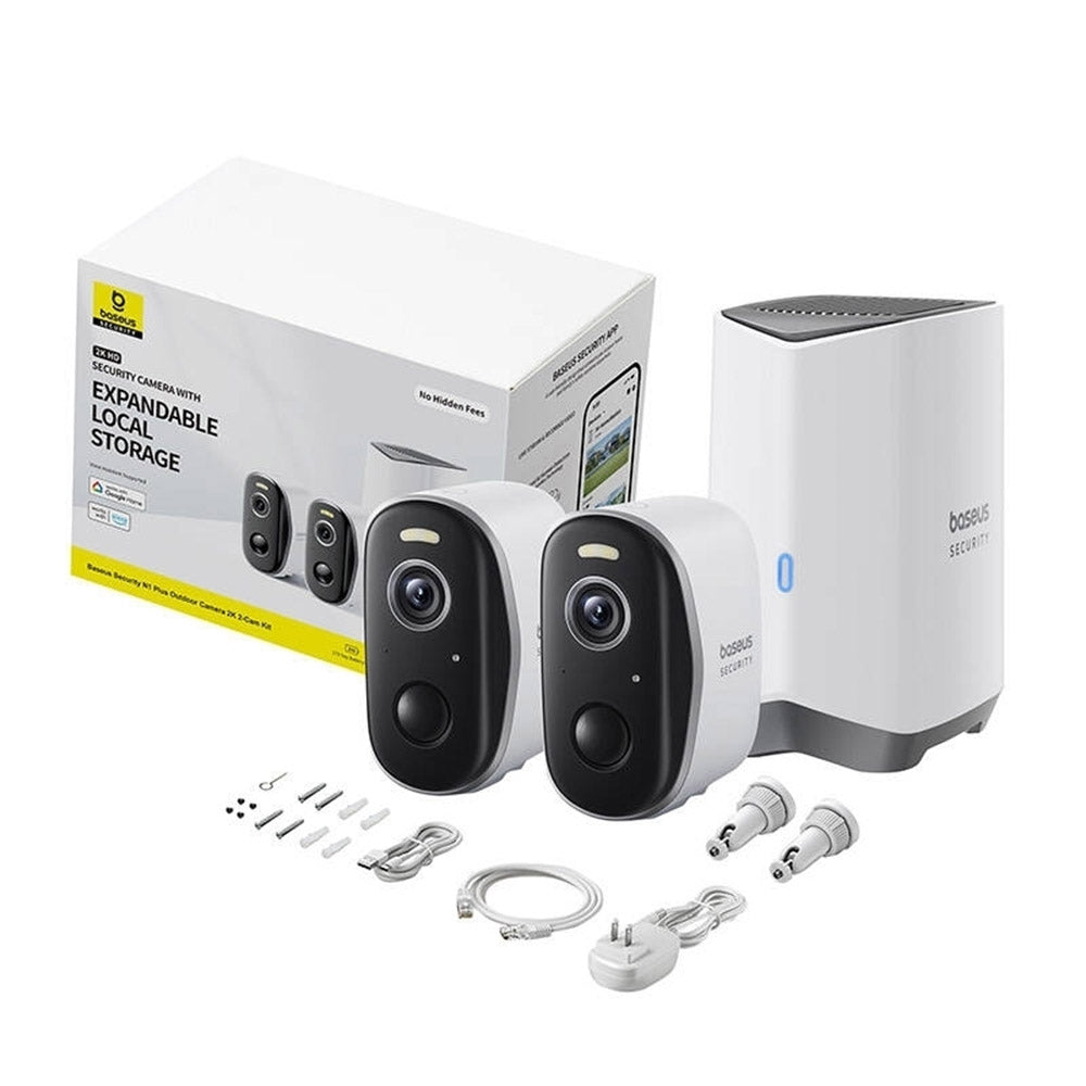 Cámara de Vigilancia Baseus N1 Plus, Wi-Fi, 2K, IP67, Exterior, Set 2 piezas S0TW012131