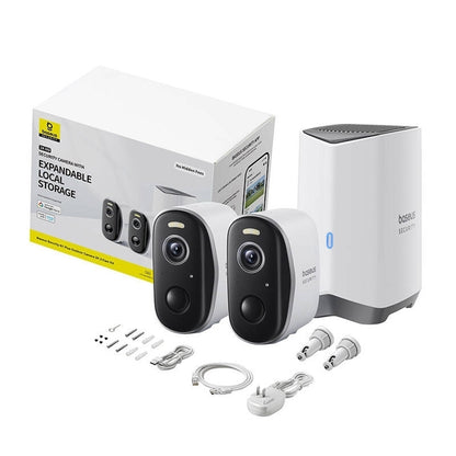Cámara de Vigilancia Baseus N1 Plus, Wi-Fi, 2K, IP67, Exterior, Set 2 piezas S0TW012131