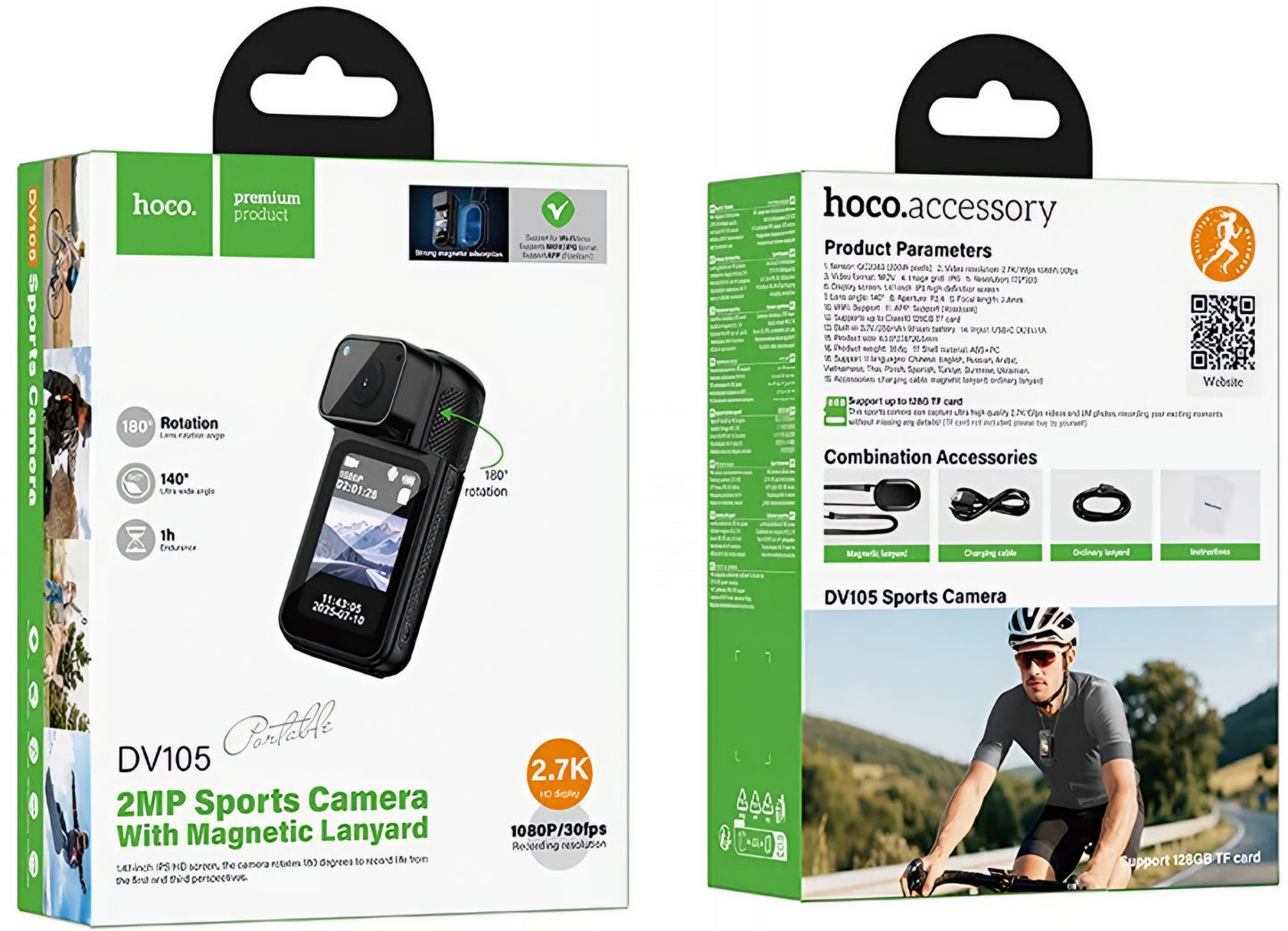 Cámara Deportiva HOCO DV105, 2.7K, Pantalla 1.47 pulgadas, Negra