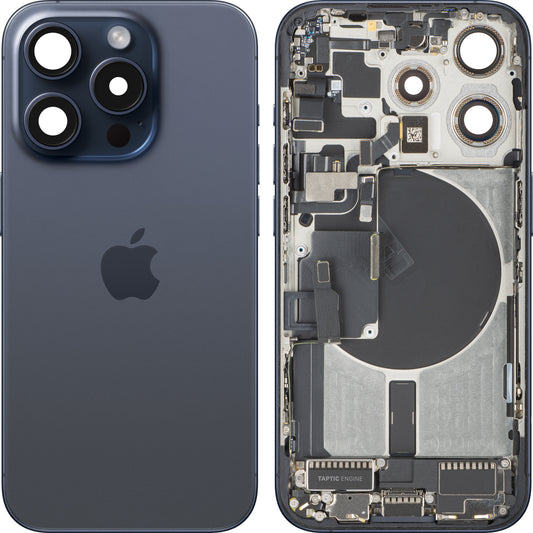 Tapa de Batería Apple iPhone 15 Pro, Con Carcasa Central, Piezas Completas, Azul (Blue Titanium), Intercambio