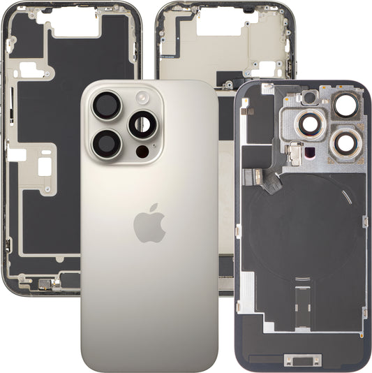 Tapa de Batería Apple iPhone 16 Pro, Con Carcasa Central, Piezas Completas, Beige (Titanio Natural), Intercambio