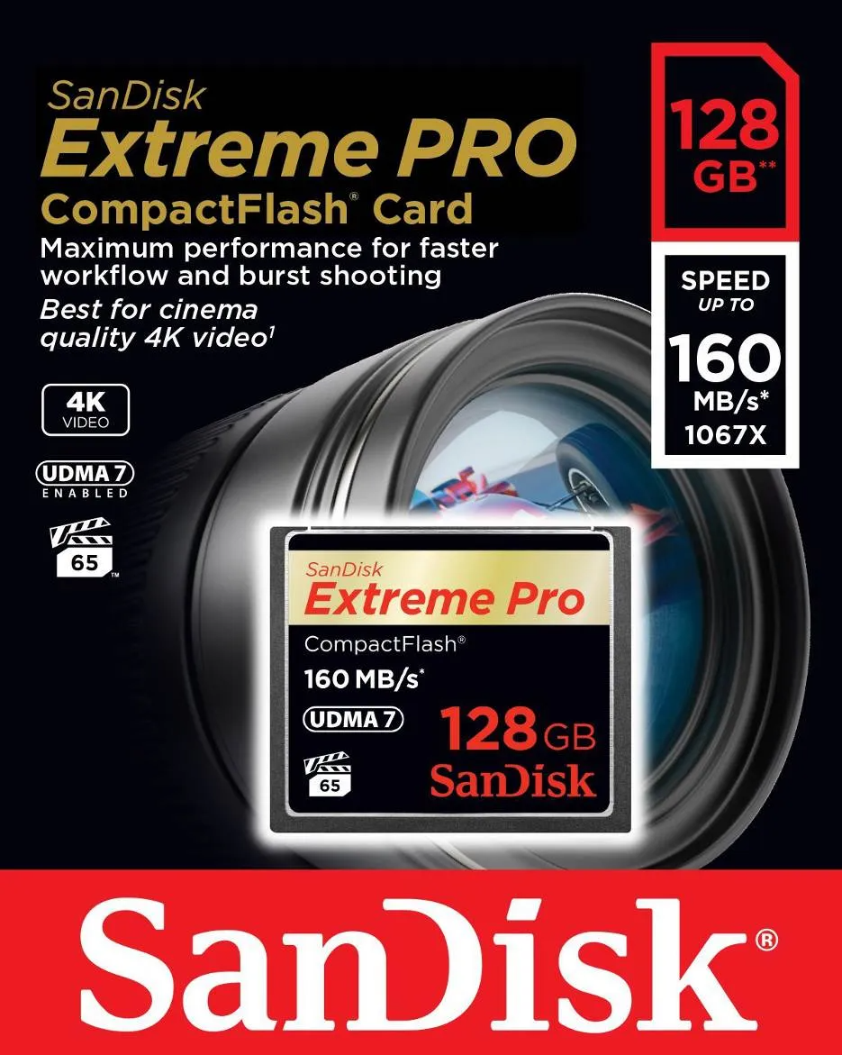 Tarjeta de Memoria CompactFlash SanDisk Extreme Pro, 128Gb, UDMA 7 SDCFXPS-128G-X46