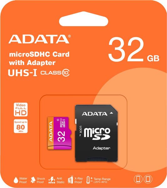 Tarjeta de memoria Adata microSDHC, 32Gb, Clase 10 / UHS-1 U1, con adaptador AUSDHDH32GUICL10-RA1