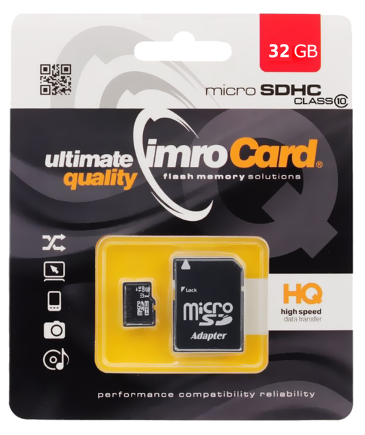 Tarjeta de Memoria microSDHC Imro, 32Gb, Clase 10 / UHS-1 U1, Con Adaptador