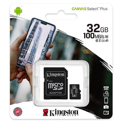 Tarjeta de memoria microSDHC Kingston Canvas Select Plus Android A1, 32Gb, Clase 10 / UHS-1 U1, con adaptador SDCS2/32GB