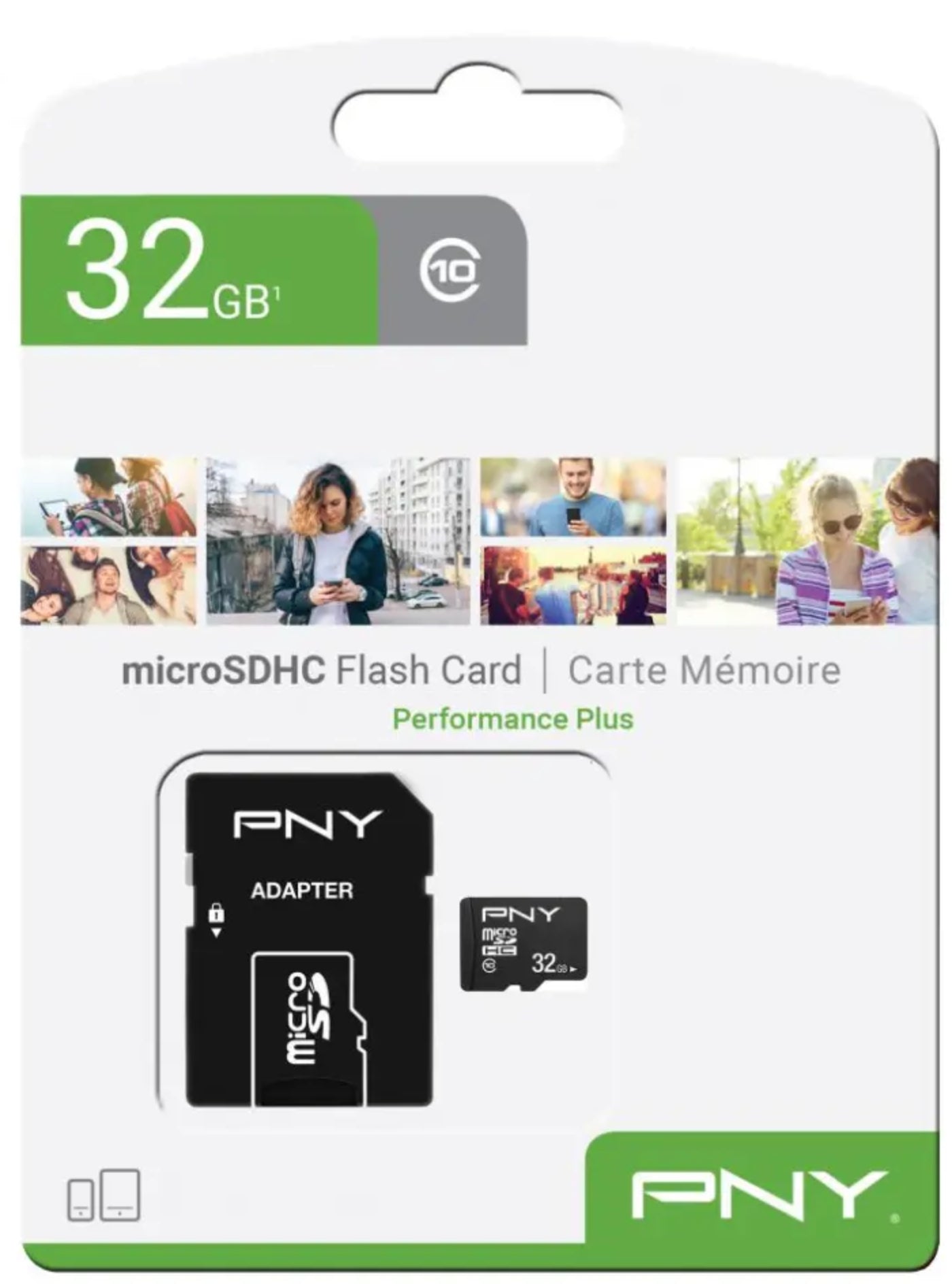 PNY Performance Plus microSDHC Memory Card, 32Gb, With Adapter P-SDU32G10PPL-GE
