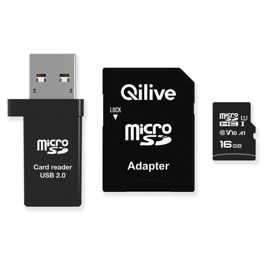 Tarjeta de Memoria microSDHC Qilive, 16Gb, Clase 10, Con Lector de Tarjetas y Adaptador EKMSDM16GHC10QL