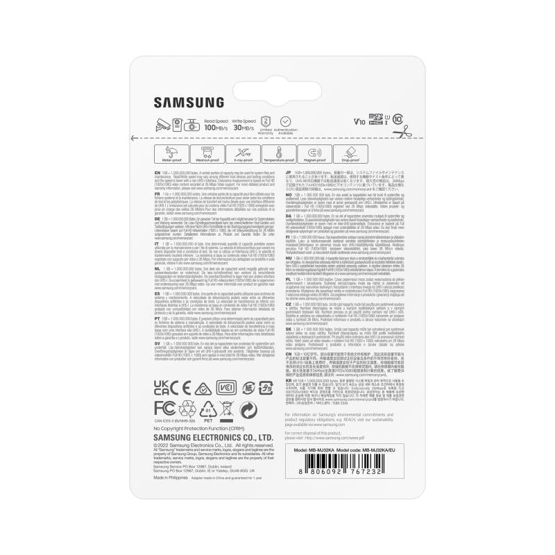 Tarjeta de Memoria microSDHC Samsung PRO Endurance, 32Gb, Clase 10 / UHS-1 U1, Con Adaptador MB-MJ32KA/EU