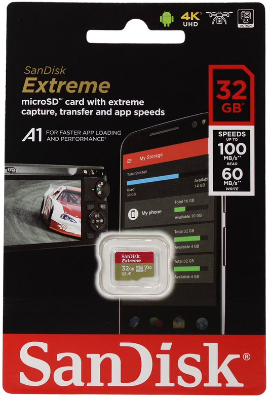 Tarjeta de Memoria microSDHC SanDisk Extreme, 32Gb, Clase 10 / UHS-1 U3 SDSQXAF-032G-GN6MN