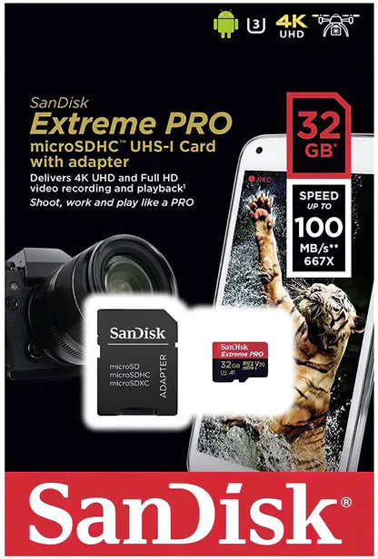 Tarjeta de memoria microSDHC SanDisk Extreme Pro, 32Gb, Clase 10 / UHS-1 U3, Con Adaptador SDSQXCG-032G-GN6MA