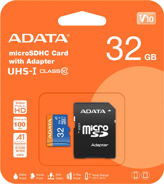 Tarjeta de memoria Adata microSDXC, 32Gb, Clase 10 / UHS-1 U1, con adaptador AUSDH32GUICL10A1-RA1 AUSDH32GUICL10A1-RA1