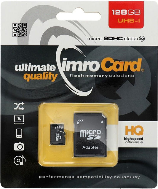Tarjeta de Memoria microSDXC Imro, 128Gb, Clase 10 / UHS-1 U1, Con Adaptador