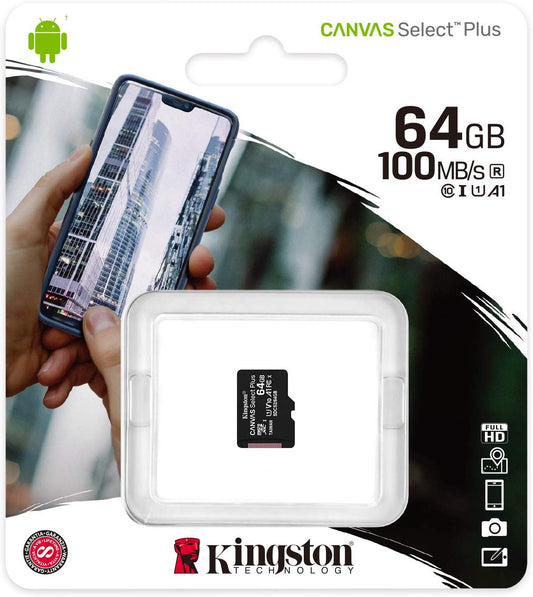 Tarjeta de memoria Kingston Canvas Select Plus, 64Gb, Clase 10 / UHS-1 U1 SDCS2/64GBSP microSDXC