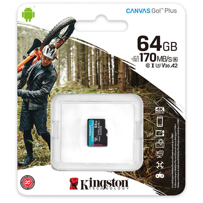 Tarjeta de memoria microSDXC Kingston Canvas Go Plus, 64Gb, Clase 10 / UHS-1 U3 SDCG3/64GBSP 